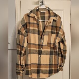 Plaid Button-Up Shirt in Tan and Brown